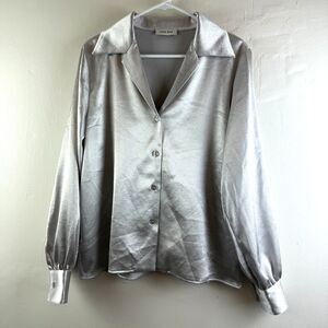 Anine Bing Bethany Champagne Satin Shirt Silver Holiday Button Up Womens Size M